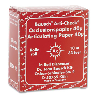 Bausch Articulating Paper 10mm x 22mm Roll 40u (.0016") Red BK-16 (200)