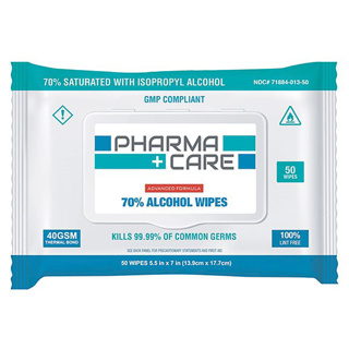 Pharmacare 70% Alcohol Wipes 5.5" x 7" (50)