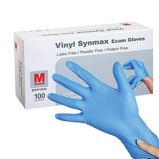 Basic Medical Stretch Blue Hybrid Vinyl PF Exam Glove Blue M (100)